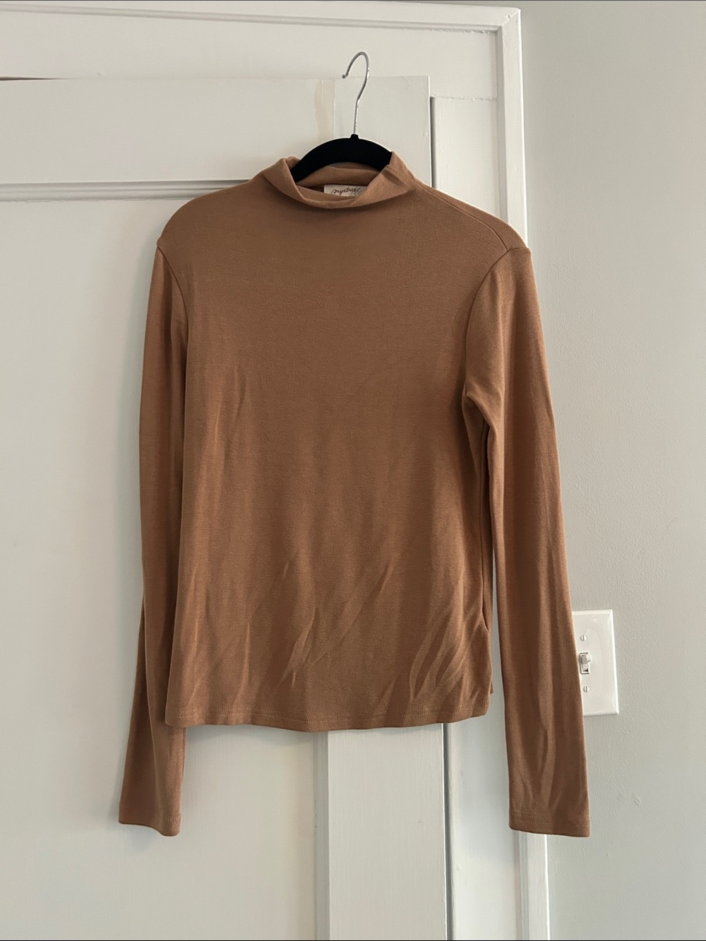 Mystree Brown Long-Sleeve Mock Neck Top